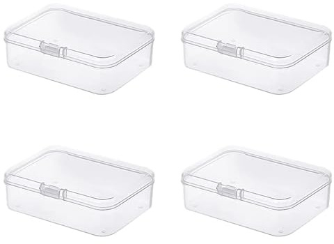 Globellapro 4PCS Square Transparent Plastic Organize,Small Storage Box with Lids,Empty Mini Clear Plastic Storage Containers Box Case for Small Item,9.1 * 5.9 * 2.5cm