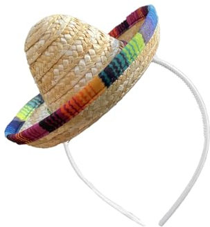 JUFYVO Mexican Hawaiian Blend Mini Sombrero Top Hat Headband - Unisex Adult, Multicolour, Small, Cultural, Mardi Gras, Halloween, Themed Events