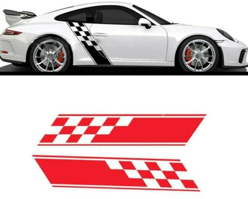 2pcs Racing Plaid Motorhaube Seitentür Kotflügel Streifen Aufkleber Aufkleber, für Audi, für VW, für Ford, für BMW, für Toyota, für Honda, für Mercedes Benz jf-2