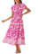 GRACE KARIN Robe d'été à manches courtes à volants, pour femme, col rond, coupe trapèze, robe maxi décontractée, robe de plage bohème, fleurs rose foncé, XXL