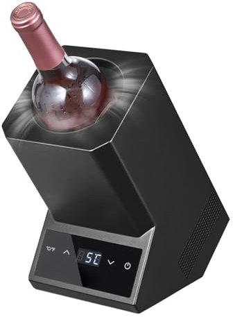 Electric Wine Chiller, Single Bottle Cooler for 750ml Wine or Some Champagne, Iceless Cooler Keep Cold Up To 24h, with LCD Temperature Display, for Kitchen, Bar and RV