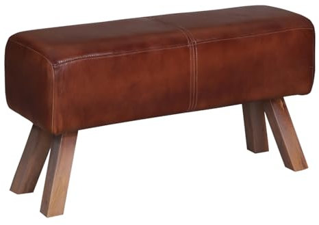 Marrakesch Vintage Sitzbank Schuhbank aus Leder 120cm groß | Industrial Turnbock Bank Lederbank Braun als Schlafzimmer oder Flur Deko | Retro Polsterbank mit Holzbeinen Adenike als Sitzgelegenheit