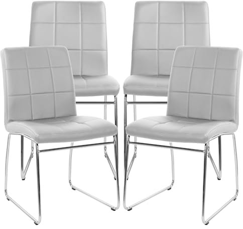 Bekrvio Kunstleder Esszimmerstühle 4er Set Aus Leder(160kg), Küchenstühle Ohne Armlehnen Mit Gepolsterter Sitzfläche, Leichter Luxus Stühle Esszimmer Mit Hoher Rückenlehne & Rautenmuster