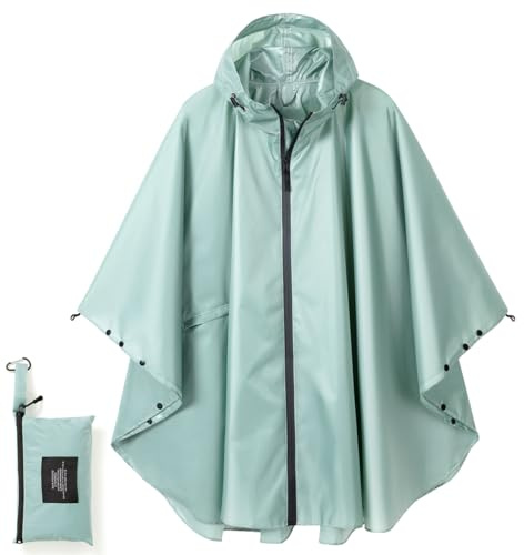 Royalotic Rain Poncho Reusable Adult Waterproof Hood Raincoat Packable Rain Jacket Zipper Rainwear Lightweight Cape with Pocket (light dark blue)