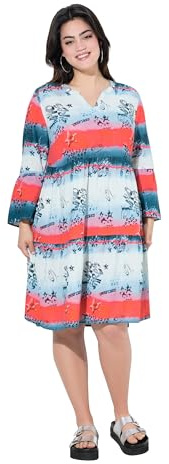 Angel of Style Damen große Größen Übergrößen Plus Size Musselin-Kleid, Streifenmuster, Volants Mattes blau 56 843007726-56