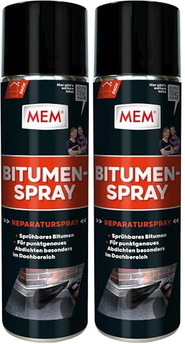 MEM Bitumen-Spray, Zur Abdichtung und für kleinere Reparaturen, Für verschiedene Untergründe, Schnelltrocknend, Schwarz, 500 ml (Packung mit 2)