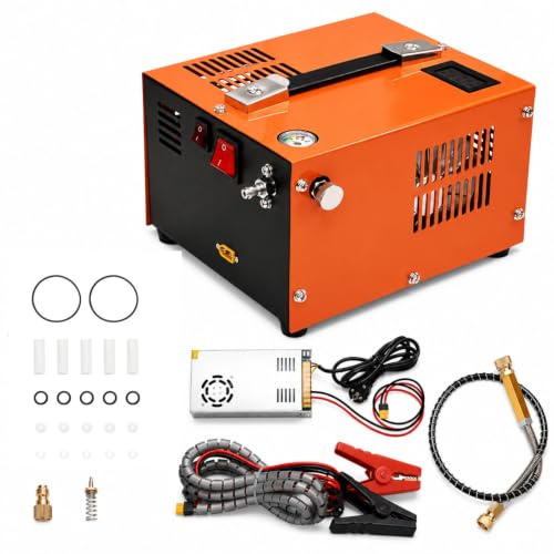 4500PSI PCP Air Compressor 300Bar Oil-Free Portable Pump 12V DC & 220V AC | Portable PCP Compressor for Air Rifles Paintball and Diving Tanks Home & Car Power Supply
