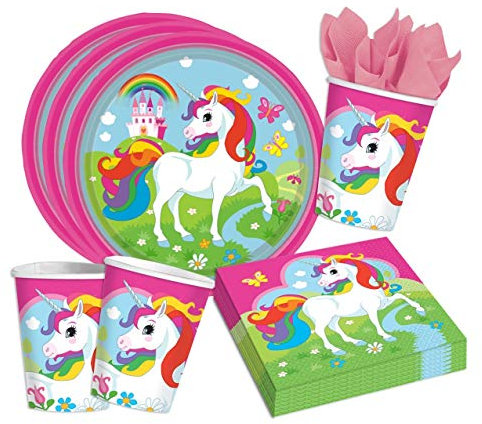 Amscan 36-teiliges Party Set Einhorn - Teller Becher Servietten Partygeschirr