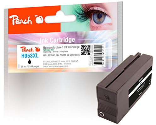 Peach H953/957 Druckerpatrone XL schwarz ersetzt HP No. 953XL bk, L0S70AE - kompatibel zur neuesten Drucker Firmware - für z.B. HP OfficeJet Pro 7740 WF, HP OfficeJet Pro 8715, HP OfficeJet Pro 8710