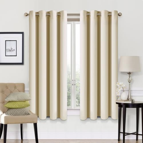 EASELAND Beige Blackout Curtains 66x54 Inch, Thermal Insulated Room Darkening Eyelet Blackout Curtains for Bedroom Living Room Kitchen Nursery, 2 Panels