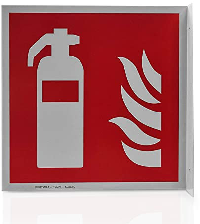 Betriebsausstattung24 Feuerlöscher Fahnenschild - Aluminium, langnachleuchtend - 2,2 x 15,0 x 15,5 cm - DIN 67510 Klasse C - Leuchtdichte 150 mcd - Brandschutzschild Brandschutzzeichen