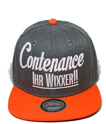 Outfitfabrik ♥ Snapback Cap Stickerei Contenance Ihr Wixxer!! in grau-orange (Junggesellenabschied, 18. Geburtstag, JGA)