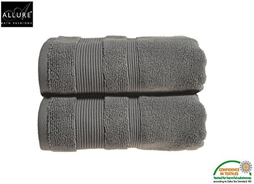 Allure Zero Twist Hand Towel Set for Bathroom, Pack of 2, 50 x 85cm, 100% Egyptian Cotton (Dove Grey)