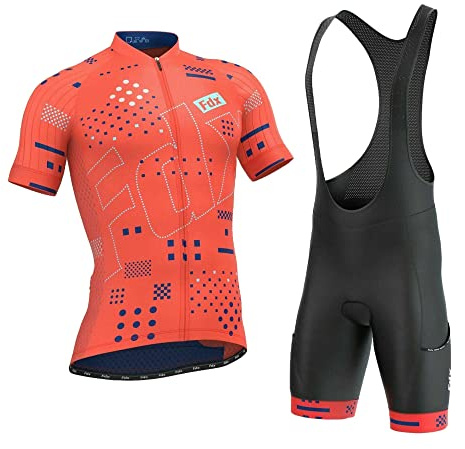 FDX Men’s Summer Cycling Suit Short Sleeve Cycling Jersey with 3D Gel Padded Bib Shorts Set Breathable, Quick Dry All Day Bicycle Clothing Set for Outdoor Riding Sport, Biking Race (Red-L)