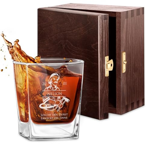 Maverton Vaso Grabado de Cristal 250 ml - Decoracion Hogar Distinguida para Whisky- Regalos Originales para Hombre - Regalo Hombre Elegante - Ideal para Ocasion Especial- Cumpleaños - Fuego
