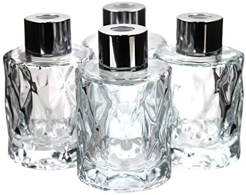 Frandy House Glasdiffusor-Flaschen, Duftstäbchenhalter für ätherische Öle, rund, 50 ml, elegantes Diamant-Design, Premium-Qualität, 4 Stück