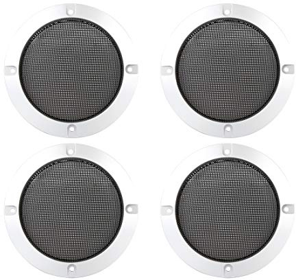 X AUTOHAUX 4 Glossy Audio Speaker Cover Mesh Subwoofer Grill Horn Guard | Decorative Circle Grille Protector, Silver Tone, for Car, Metal, 4pcs