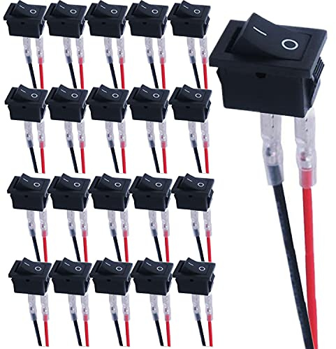 VISSQH 20pcs interupteur bascule 12V,2 Broches 2 Positions 12v interrupteur, interrupteur voiture 6A / 250V, 10A / 125V SPST ON/OFF pour interrupteurs électroniques domestiques( PréCâblé)