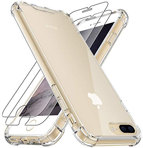 4youquality Case for iPhone 7 Plus and iPhone 8 Plus with [2-Pack] Tempered Glass Screen Protectors, Advanced Air Cushion Drop Protection, Shockproof Transparent Clear Bumper Phone Case Cover