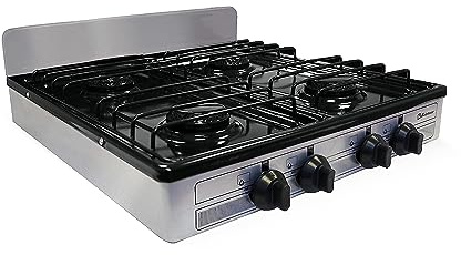 Koblenz PSK-400S 4 Portable Porcelain Cover and Four 16,000 BTU Burners, Stainless Steel Stove for Propane Gas, Silver