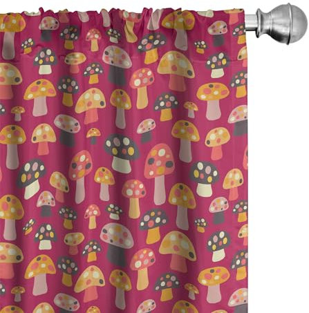 ABAKUHAUS Pilz Vorhänge, Gardinen, Cartoon Bunte Punkte, Fensterbehandlungen für Wohnzimmer Schlafzimmer Dekor, 2 Stück 75 cm b x 245 cm h, Magenta und Multicolor