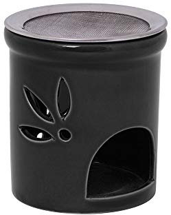 Quemador de Incienso o pebetero Duo en Negro con Recipiente de cerámica y Filtro de Acero Inoxidable, alt.: 11 cm, Ø 9 cm