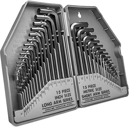 Juego de llaves de allen metricas y pulgadas | 30 piezas | Set de Llaves de Cabeza Hexagonal | Metrico y pulgadas (0.7 a 10mm 0,028 a 3/8) | para coche, moto, bicicleta, bricolaje