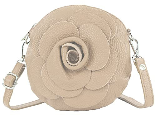 modamoda de T225 Damen Leder Umhängetasche Abendtasche Clutch Blüte Klein handmade in Italy, Farbe:Graubeige