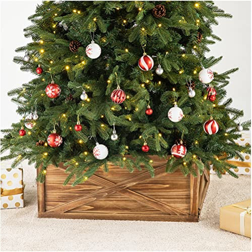 glitzhome Soporte de madera natural para árbol de árbol de Navidad, 26 pulgadas de largo x 26 pulgadas de ancho