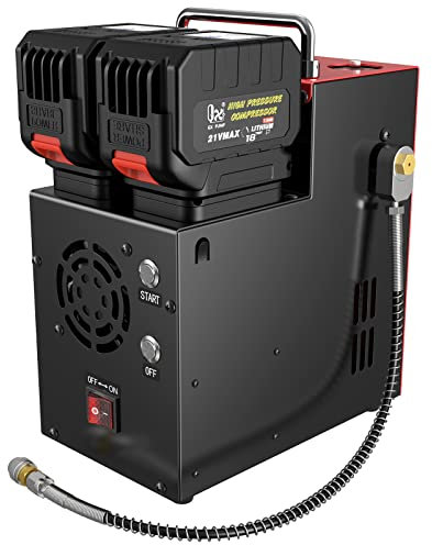 Compresor de aire PCP, GX pcp compressor port¨¢til 4500 Psi/30Mpa, sin aceite, alimentado por coche 12V DC o hogar 220V AC con adaptador, paintball/compresor de tanque