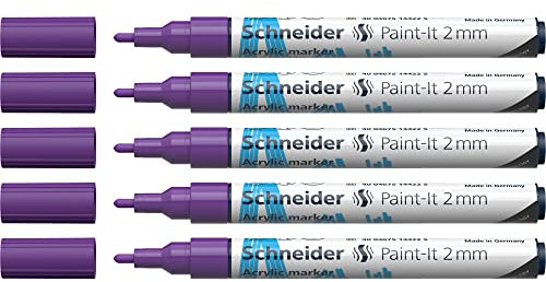 Schneider 120108 Paint-It Acrylstifte (mit 2 mm Rundspitze, hochdeckende Acrylfarben für Holz, Leinwand, Stein uvm.) 5er Pack, violett