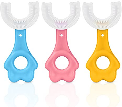 Vicloon 3 Spazzolino da denti a forma di U per bambini, setole in silicone, massaggio alle gengive. Massa Le Gencive E Fornisce Una Pulizia Completa Manuale (Bambini Da 7 A 12 Anni) 1 Unità (Set di 3)
