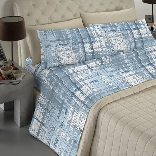 Banzaii - Completo Lenzuola Singolo In Microfibra Made In Italy Con Angolo h 30 cm Gaia Azzurro