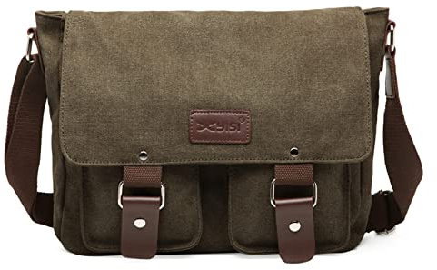 FORRICA Umhängetasche Herren Casual Schultertasche Segeltuch Kuriertasche Männer Reise Schule Messenger Bag Geschäft Arbeit Outdoor Aktentasche Grün