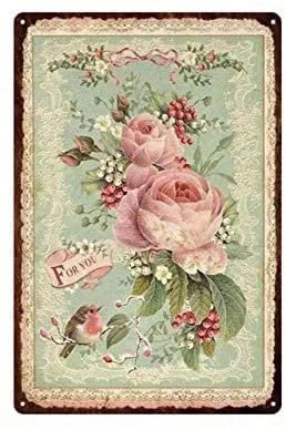 Krouterebs Retro Metall Blechschild Rose Blume Rustikale Wanddekoration Metall Wandplatte Vintage Blechschild für Straße & Zuhause Bar Club Küche Restaurant Wandkunst Dekor Plakette Schilder 20,3 x