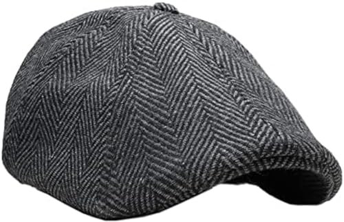 The Original Boston Scally Cap – The Peaky Newsboy Flat Cap – 6 Panel Baumwolle Fitted Hat für Herren – Grau Fischgrätenmuster, Grau (Fischgrätmuster), 3X-Large
