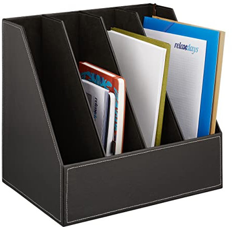 Relaxdays Stehsammler Kunstleder, 4 Fächer, DIN A4-C4, stabiler Stehordner, HBT: 35 x 36 x 26,5 cm, Stehordner, schwarz