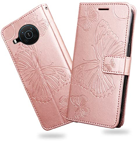 DENDICO Cover per Nokia X20 / Nokia X10, Portafoglio Custodia in PU Pelle per Nokia X20 / Nokia X10, Antiurto Cover a Libro con Slot per Carte, Oro Rosa