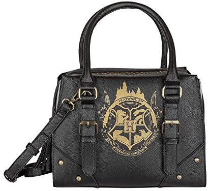 Harry Potter Hogwarts Wappen Premium Plaid Handtasche, Schwarz , One Size