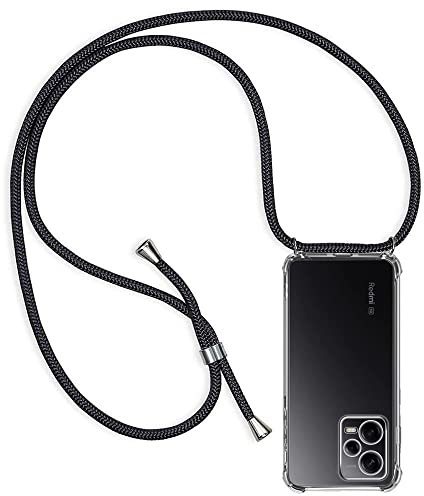 ZYIMOU Handyhülle für Xiaomi Redmi Note 12 Pro 5G / Poco X5 Pro 5G Hülle mit Band, Handykette Hülle mit Kette Schutzhülle Kordel zum Umhängen Transparent Weich TPU Silikon Bumper, Schwarz