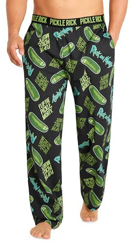 RICK AND MORTY Herren-Schlafanzughosen - Weihnachts Pyjamahosen für Herren - Schlafhose Herren Lang (Schwarz/Grün, 2XL)