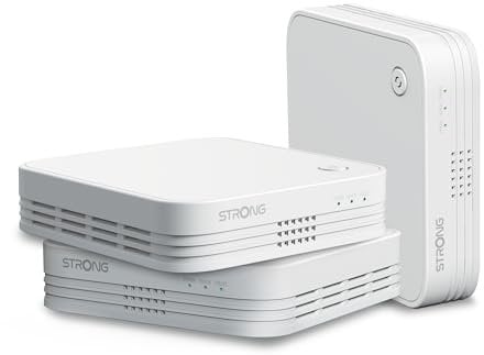 STRONG - 3x Atria WiFi Mesh Trio Pack 1200 - Amplificatore WiFi - Fino a 450 m² di copertura WiFi aggiuntiva - Per tutte le Modem/Router - Dual Band 2,4 GHz + 5 GHz - Ethernet Gigabit - Bianco