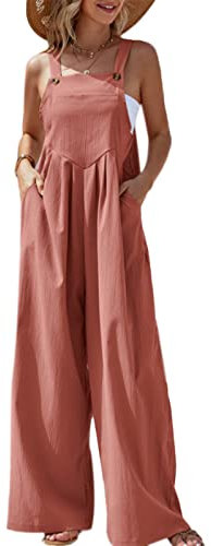 Achlibe Women's Hippy Boho Dungarees Summer Baggy Sleeveless Wide Leg Jumpsuit Playsuit Casual Trousers Overalls