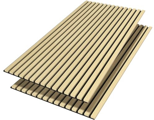 Two Acoustic Wood Wall Veneer Slat Panels - Natural Oak | 47.24” x 23.62” Each | Soundproof Paneling | Wall Panels for Interior Wall Decor | Luxury Real Wood | 0.82” Depth