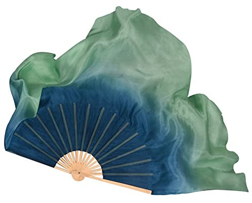 Fxndknjks 2 STÜCKE Erwachsene Klassischer Tanzfächer Schleier Flowy Hand Dye Faltbarer Tanzfächer Grün