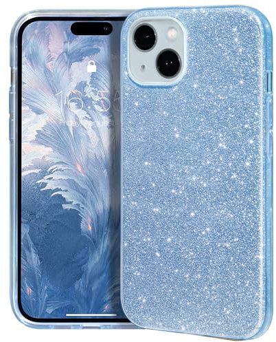 MATEPROX Compatible with iPhone 15 Case, Sparkly Bling Cute Glitter Cover with 3 Layer Hybrid, Anti-Slick Protective Case for iPhone 15 6.1'' 2023-Blue