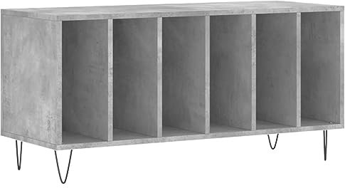vidaXL Concrete Grey Record Cabinet - Spacious LP Record Storage, Engineered Wood and Iron, Industrial Style for Living Room