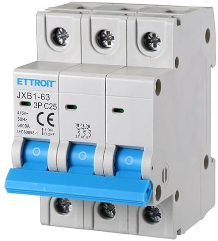 ZOREI Interruptor magnetotérmico automático, 3P 220 V y 380 V 6 kA, para mono fase y trifásico, MCB 3P C25 25 A