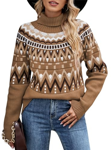 Wantonfy Damen Pullover Langarm Strickpullover Weihnachtspullover | Rollkragenpullover, Winter, Oberteile,Casual, Lose, Pulli, Rundhalsausschnitt, Elegant