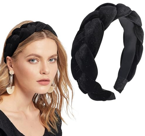 Haarband Geflochten,Samt Geflochtenes Stirnband,Haarreifen Damen Breit,Vintage Gepolsterte Haarreifen für Frauen für Damen und Mädchen (schwarz)